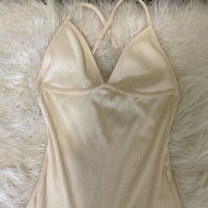 Cream Ribbed Halter Top